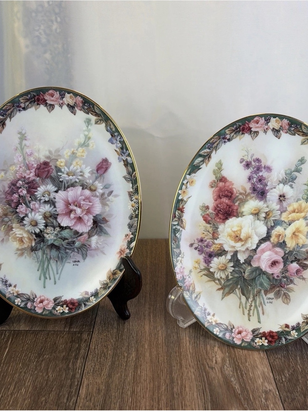 (2) Bradford Exchange Lena Liu Floral Cameo Plates "Precious" & "Remembrance"